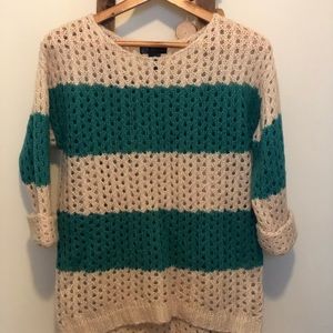 Tan & Teal Striped Sweater